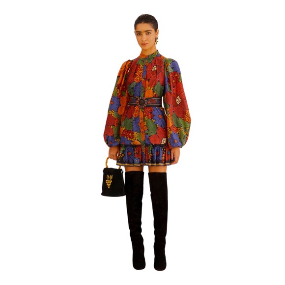 FARM Rio Dresses & Skirts - {SOLD} ‼️NWT 🏷️ FARM RIO Black Stitched Flowers Long Sleeve Mini Dress 🌺🌺🦜
